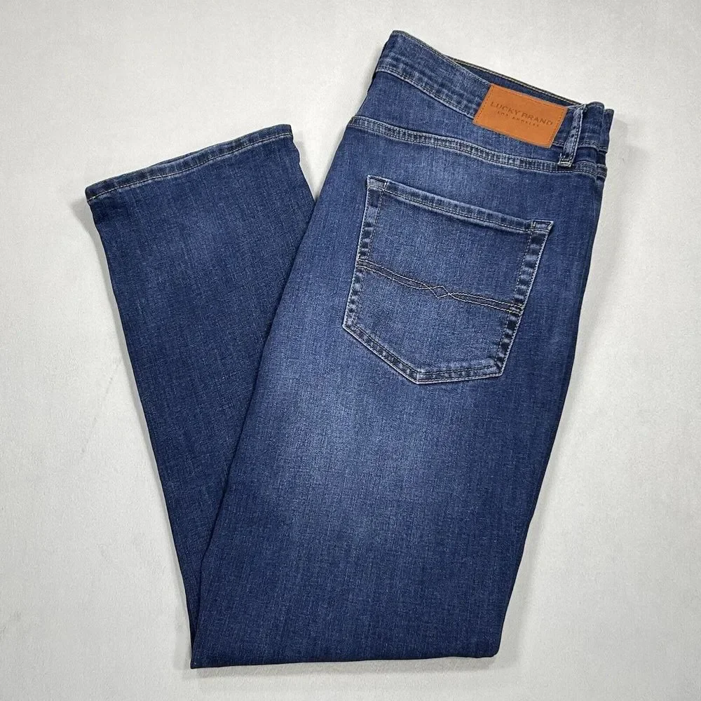 Lucky Brand Jeans Mens 34x30 Blue Denim Distressed 410 Athletic Measures 35x30